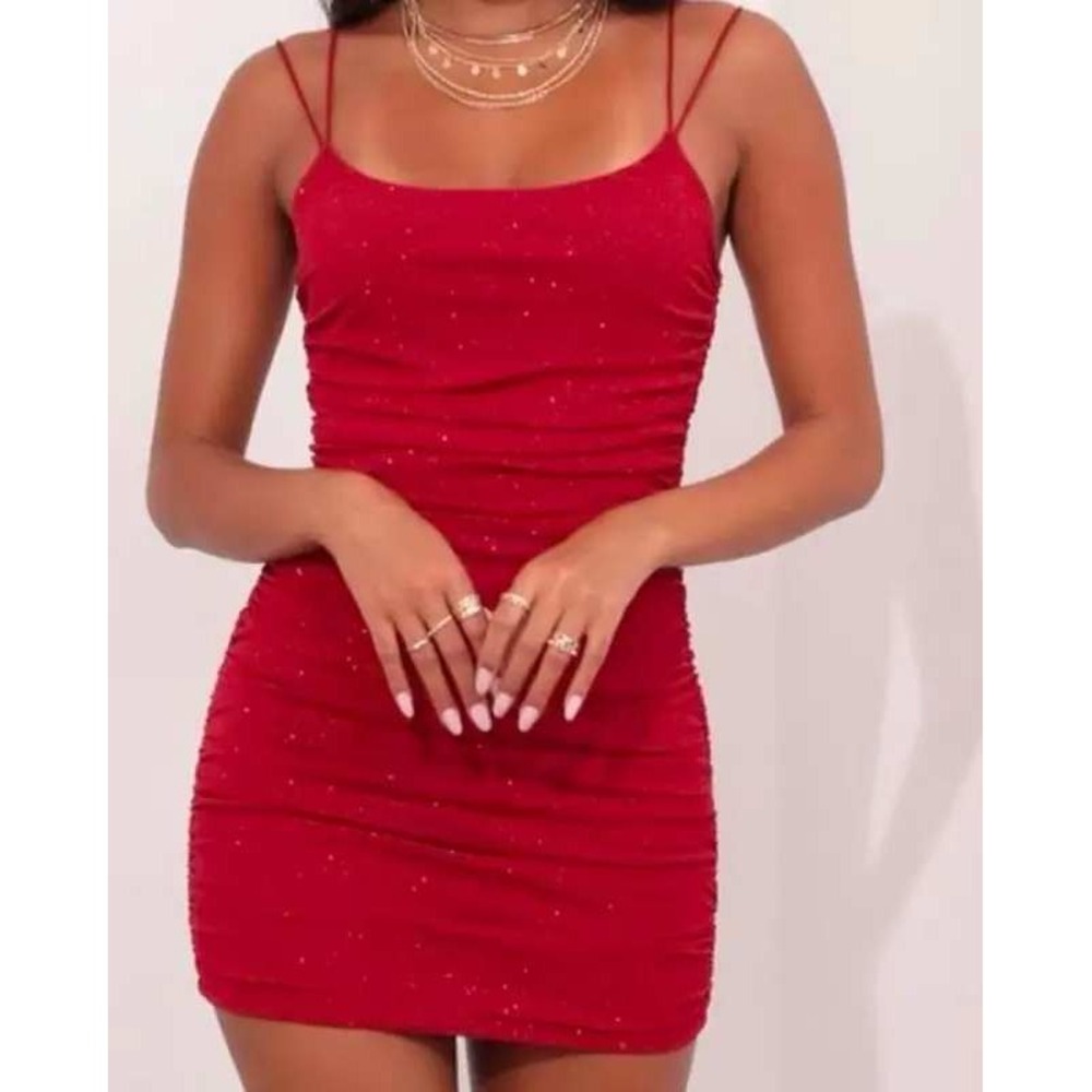 Lucy in the Sky Red Glitter Ruched Mini Dress M Bodycon Holiday Party Sexy